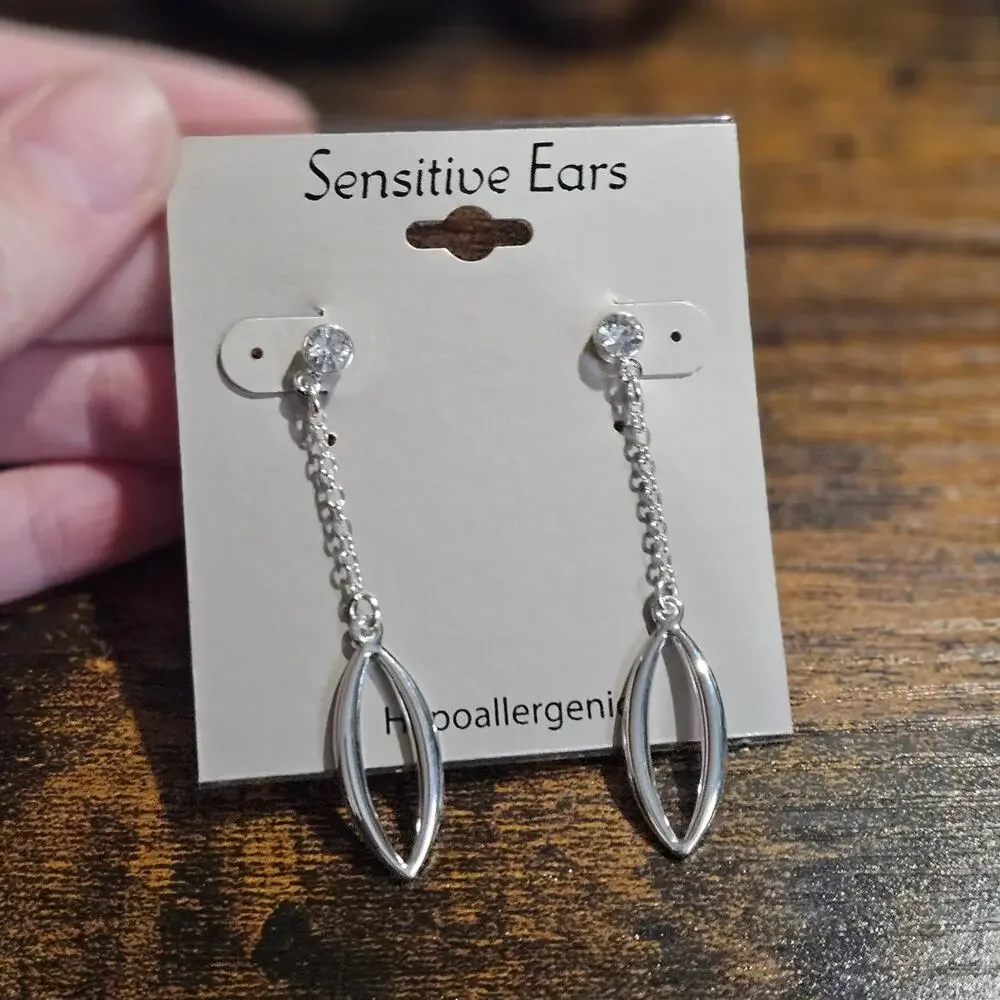 Sensitive Ears Hypoallergenic Silver Tone Crystal Dangle Earrings NWT
